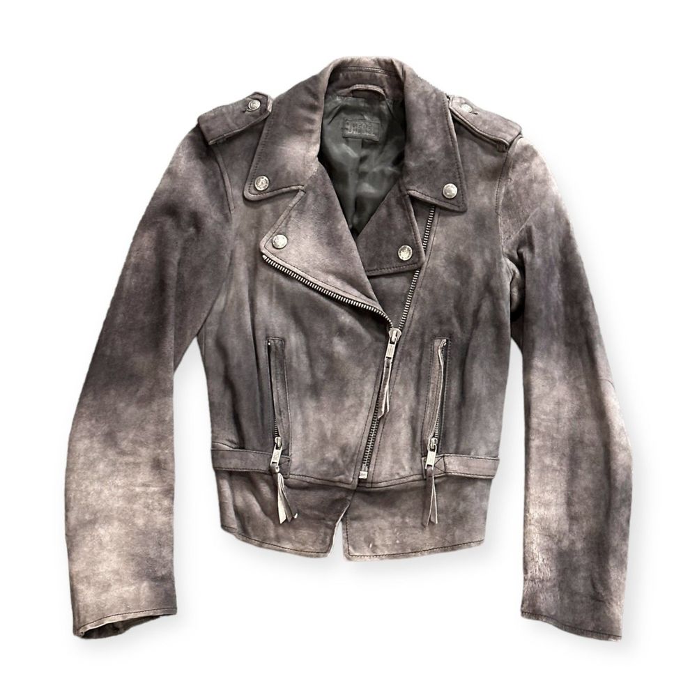 DIESEL Blue Gray Suede Moto Jacket, Size Small